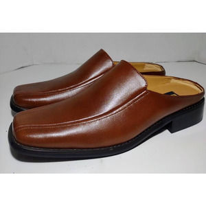 Zengara Mens Mule Dress Shoes Brown Bicycle Toe Slip On Leather 9M New